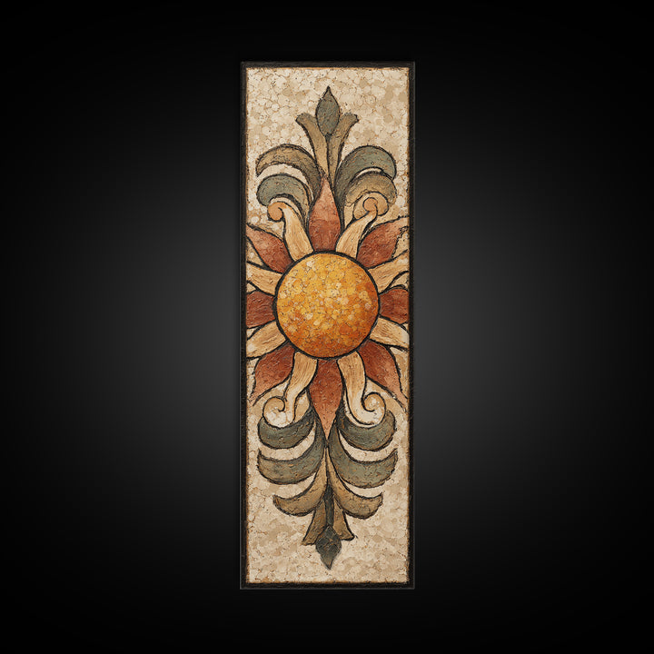 Sun Motif with Warm Terracotta Rays Framed Canvas Print, Patio Art, Patio Cushions, Patio Decor, Oil Painting, Outdoor, PAT-1x3-54