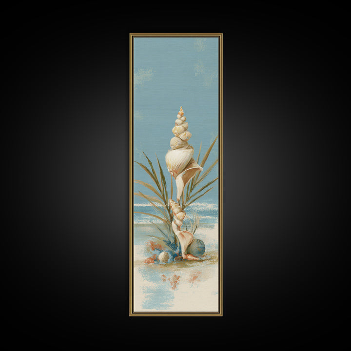 Beachy Shell and Palm Arrangement Canvas Print, Patio Art, Yard Art, Patio Decor, Oil Painting, Outdoor, Lake House Decor, PAT-1x3-55