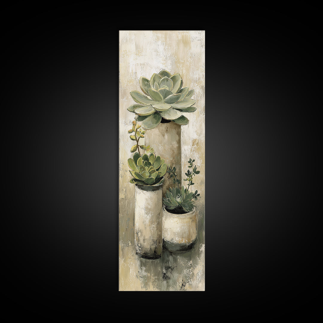 Succulent Collection in Ceramic Planters Canvas Print, Patio Art, Fine Art Print, Patio Decor, Abstract Art, Outdoor, PAT-1x3-57