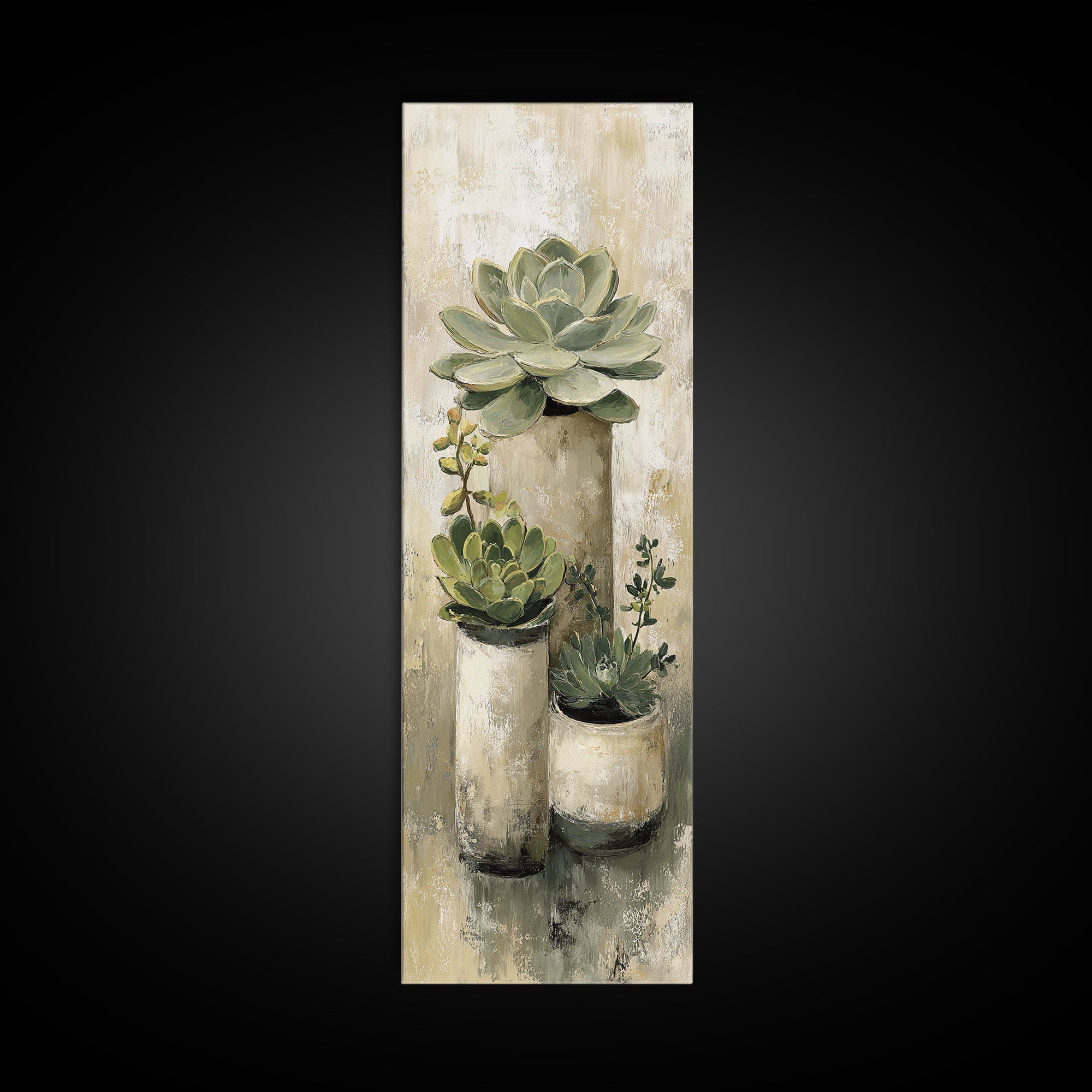 Succulent Collection in Ceramic Planters Canvas Print, Patio Art, Fine Art Print, Patio Decor, Abstract Art, Outdoor, PAT-1x3-57