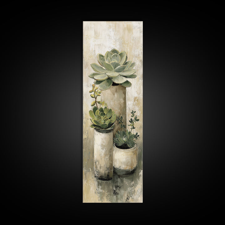 Succulent Collection in Ceramic Planters Canvas Print, Patio Art, Fine Art Print, Patio Decor, Abstract Art, Outdoor, PAT-1x3-57