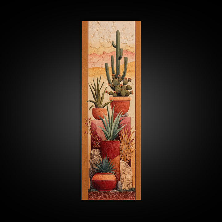 Cactus and Agave Framed Canvas Print, Patio Art, Western Decor, Patio Decor, Fine Art, Outdoor, Floral Art, Lake House Decor, PAT-1x3-64