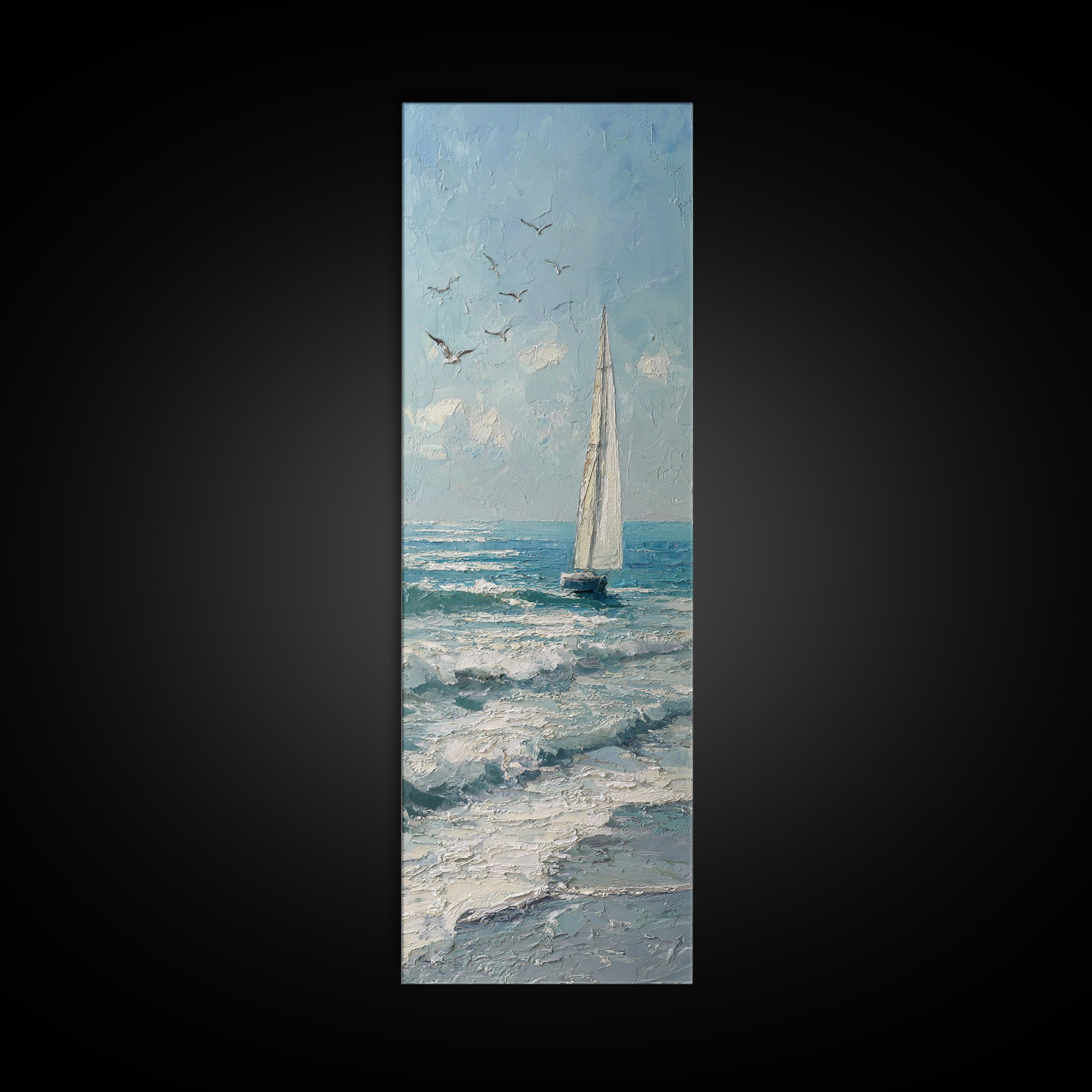 Sailboat on a Breezy Summer Horizon Framed Canvas Print, Patio Art, Porch Decor, Patio Decor, Oil Painting, Outdoor, PAT-1x3-75