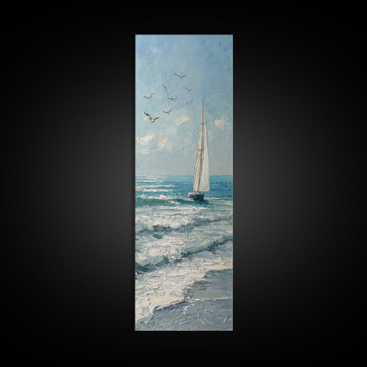 Sailboat on a Breezy Summer Horizon Framed Canvas Print, Patio Art, Porch Decor, Patio Decor, Oil Painting, Outdoor, PAT-1x3-75