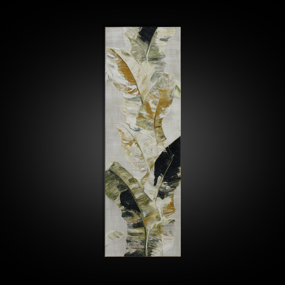Banana Leaves with Rain Drop Details Framed Canvas Print, Patio Art, Outdoor Wall Decor, Patio Decor, Oil Painting, Outdoor, PAT-1x3-76