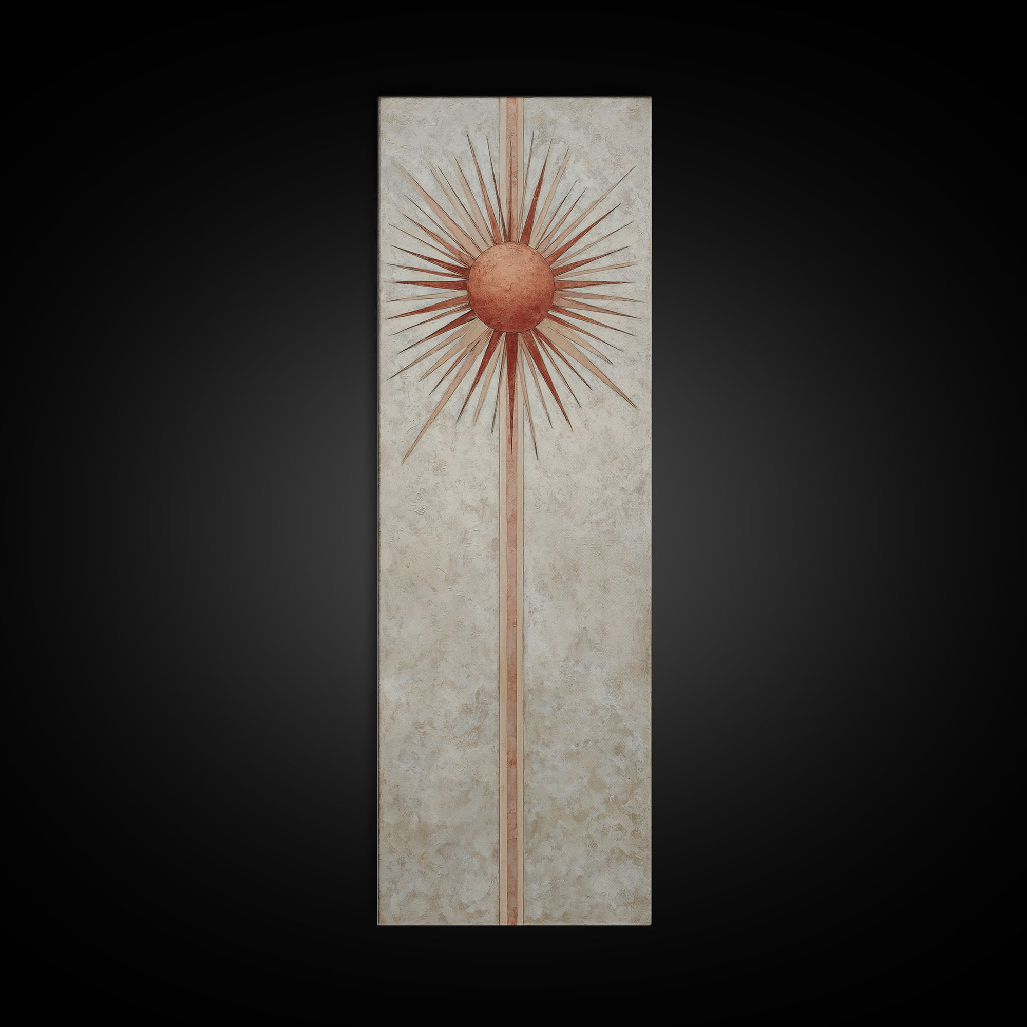 Sun Motif with Warm Terracotta Rays Canvas Print, Patio Art, Patio, Patio Decor, Fine Art, Outdoor, Minimalist Decor, PAT-1x3-78