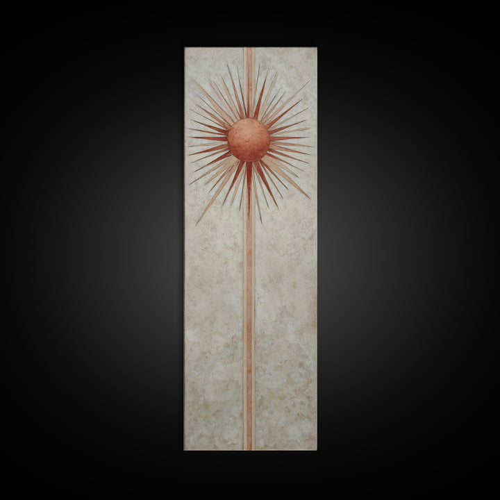 Sun Motif with Warm Terracotta Rays Canvas Print, Patio Art, Patio, Patio Decor, Fine Art, Outdoor, Minimalist Decor, PAT-1x3-78