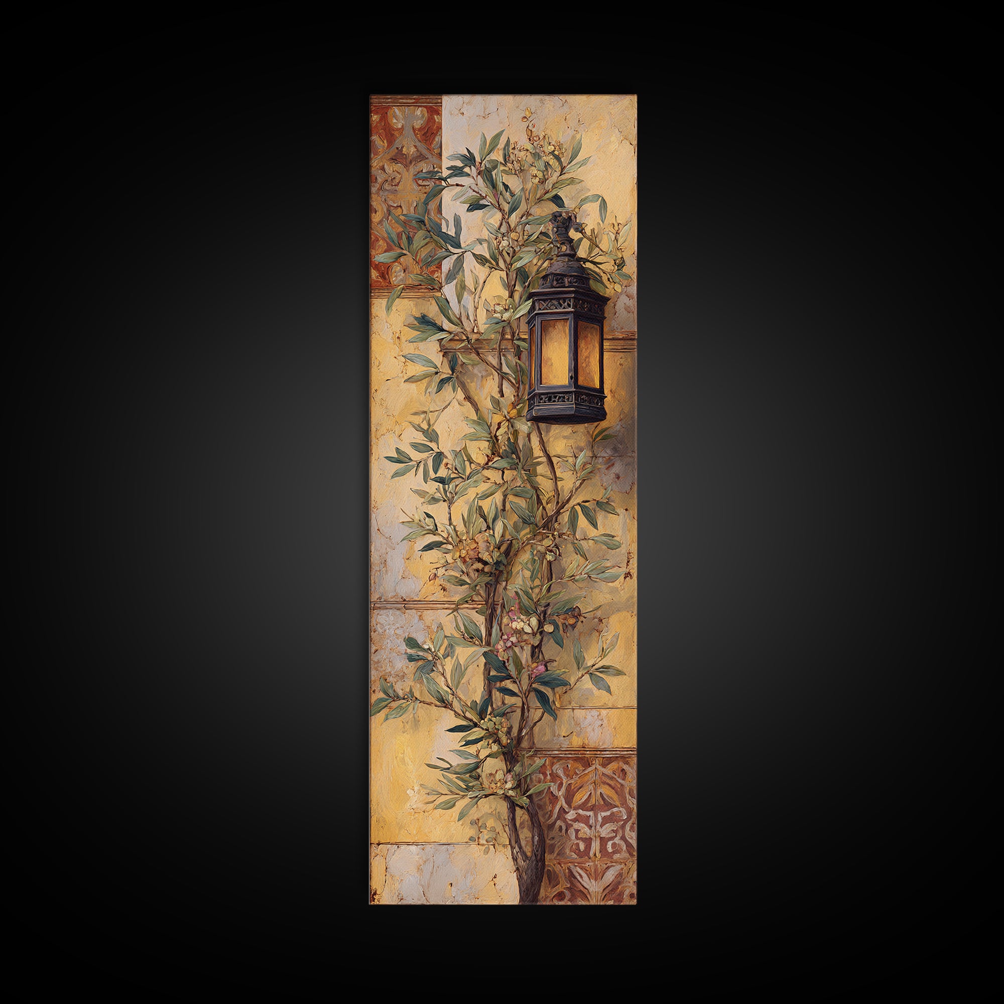 Olive Branch Wreath on Warm Plaster Canvas Print, Patio Art, Minimalist Decor, Patio Decor, Fine Art, Outdoor, Yard Art, PAT-1x3-93