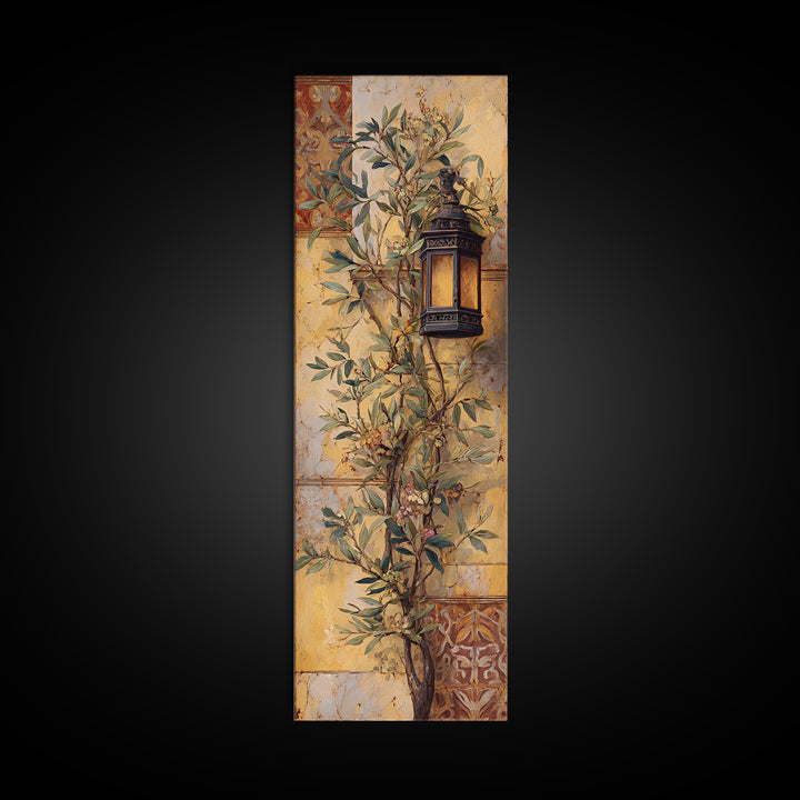 Olive Branch Wreath on Warm Plaster Canvas Print, Patio Art, Minimalist Decor, Patio Decor, Fine Art, Outdoor, Yard Art, PAT-1x3-93