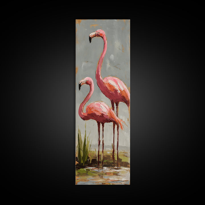 Flamingo Pair Beside Shallow Water Canvas Print, Patio Art, Fine Art Print, Patio Decor, Fine Art, Outdoor, Wall Decor, PAT-1x3-94