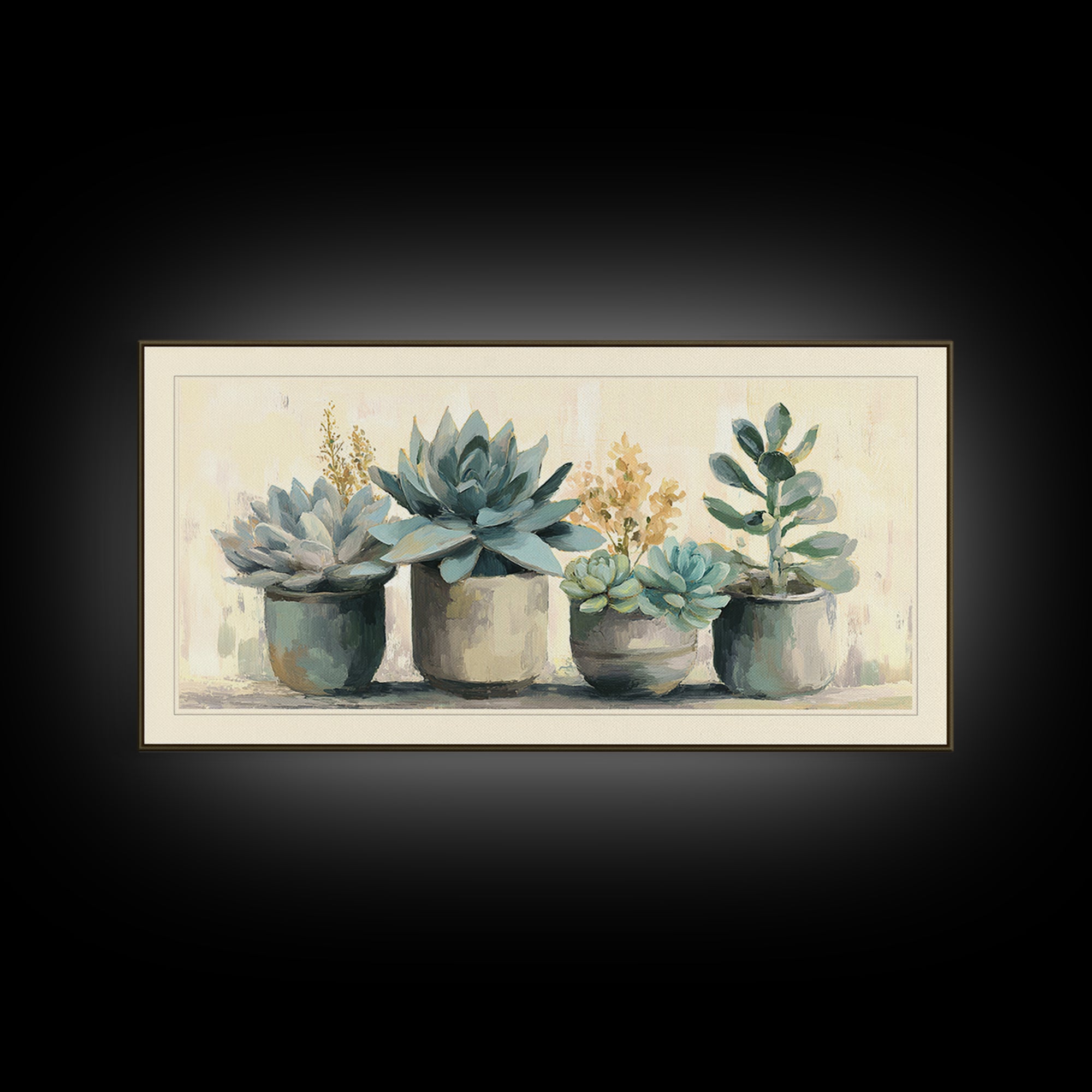 Succulent Collection in Ceramic Planters Canvas Print, Patio Art, Contemporary Art, Patio Decor, Fine Art, Outdoor, Metal Art, PAT-2x1-17