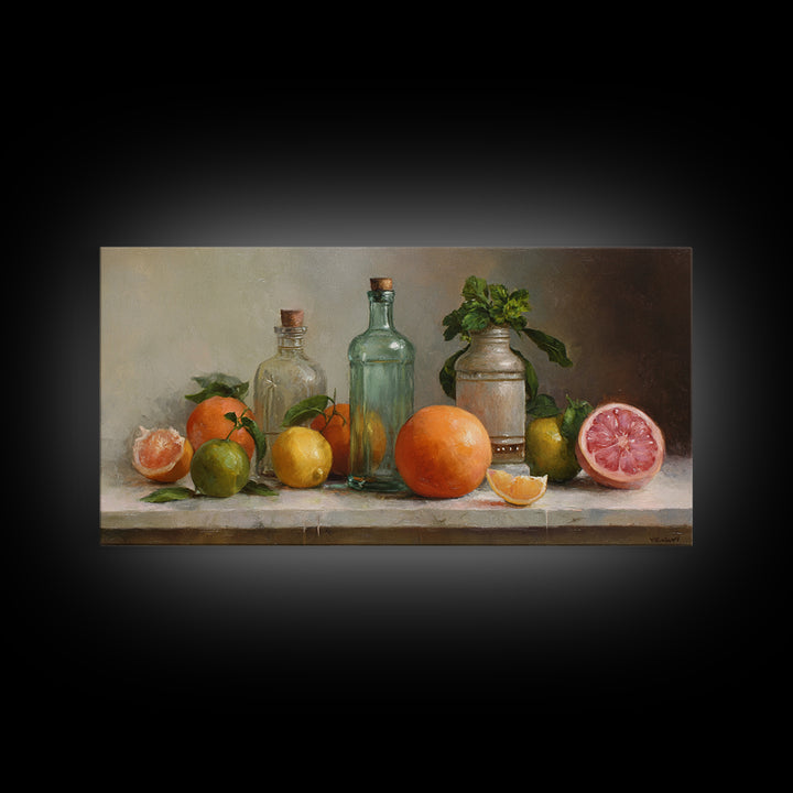 Outdoor Citrus Still Life Framed Canvas Print, Patio Art, Home Decor, Patio Decor, Fine Art, Outdoor, Floral Wall Art, PAT-2x1-25