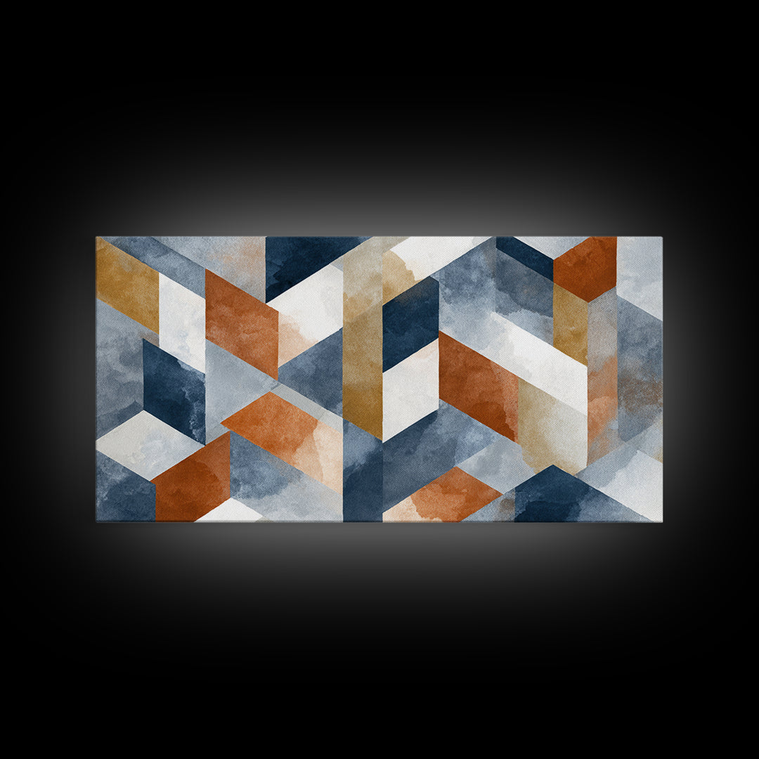 Warm Geometric Tile Pattern Canvas Print, Patio Art, Textured Painting, Patio Decor, Fine Art, Outdoor, Outdoor Wall Art, PAT-2x1-44
