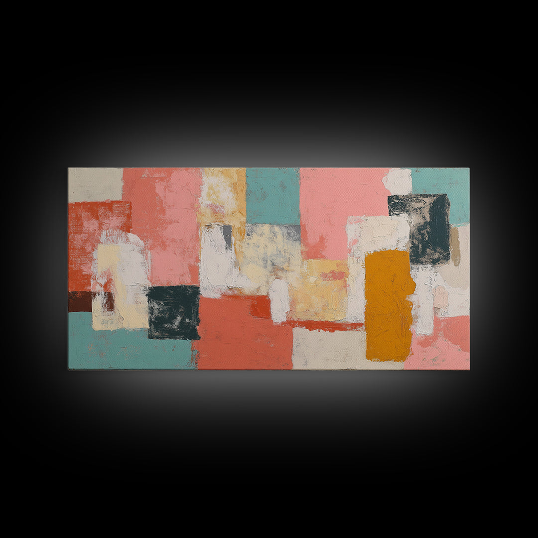 Bright Coral and Turquoise Abstract for Outdoors Framed Canvas Print, Patio Art, Metal Wall Art, Patio Decor, Abstract Art, PAT-2x1-56