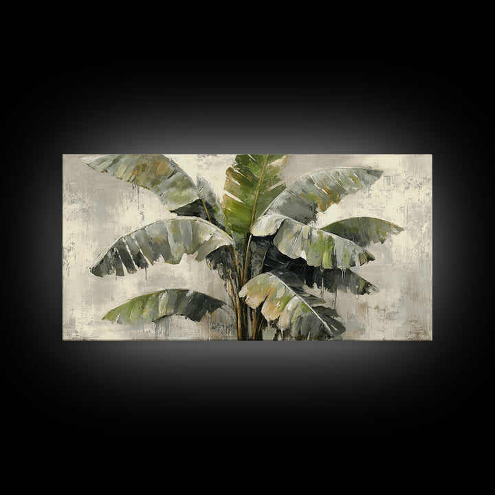 Banana Leaves with Rain Drop Details Framed Canvas Print, Patio Art, Wall Hanging, Patio Decor, Oil Painting, Outdoor, PAT-2x1-60