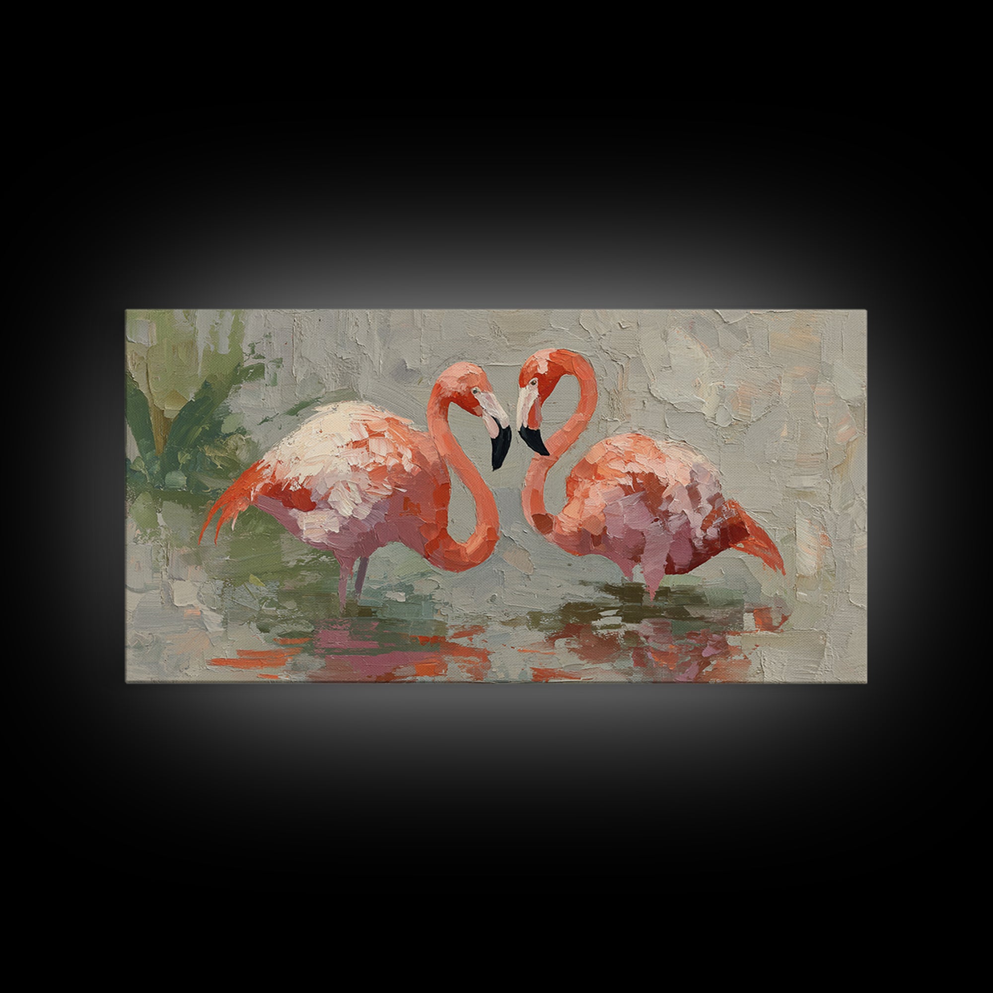 Flamingo Pair Beside Shallow Water Canvas Print, Patio Art, Contemporary Art, Patio Decor, Fine Art, Outdoor, Metal Art, PAT-2x1-78