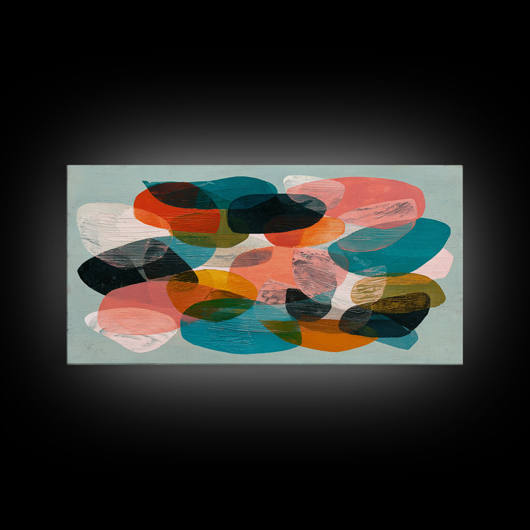 Bright Coral and Turquoise Abstract for Outdoors Framed Canvas Print, Patio Art, Luxury Decor, Patio Decor, Abstract Art, PAT-2x1-8