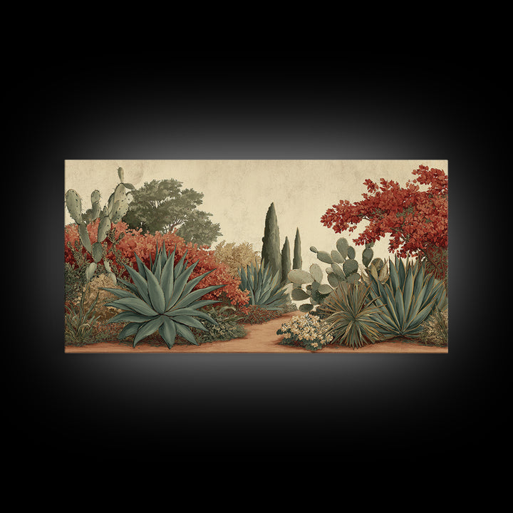 Desert Patio Agave and Bougainvillea Framed Canvas Print, Patio Art, Western Decor, Patio Decor, Fine Art, Outdoor, Floral Art, PAT-2x1-85