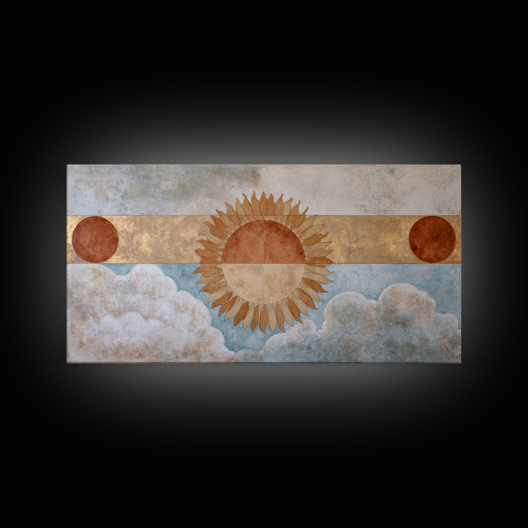 Sun Motif with Warm Terracotta Rays Framed Canvas Print, Patio Art, Home Decor, Patio Decor, Fine Art, Outdoor, Floral Wall Art, PAT-2x1-86