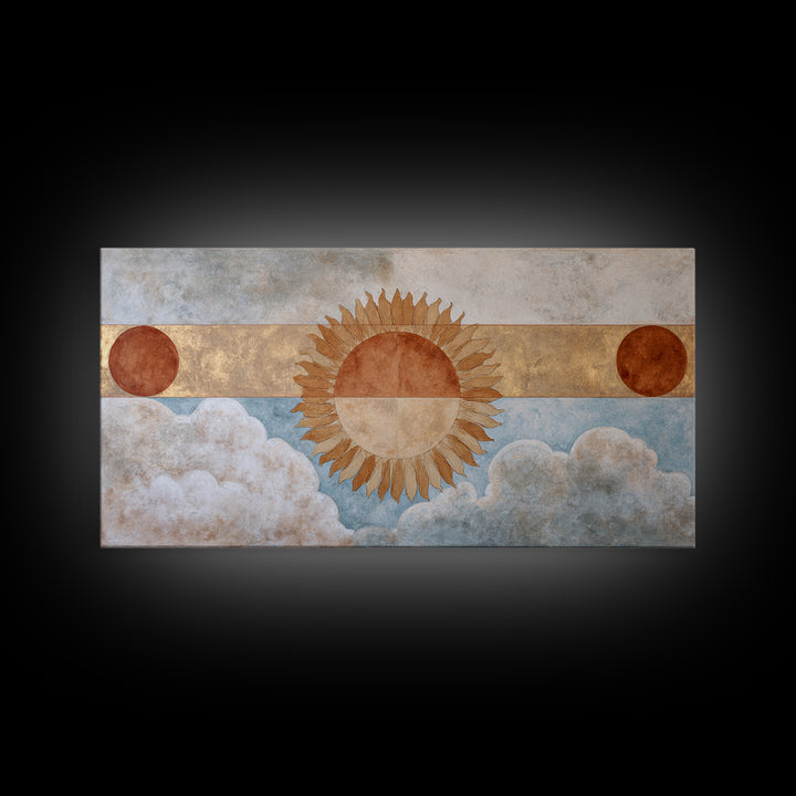 Sun Motif with Warm Terracotta Rays Framed Canvas Print, Patio Art, Home Decor, Patio Decor, Fine Art, Outdoor, Floral Wall Art, PAT-2x1-86