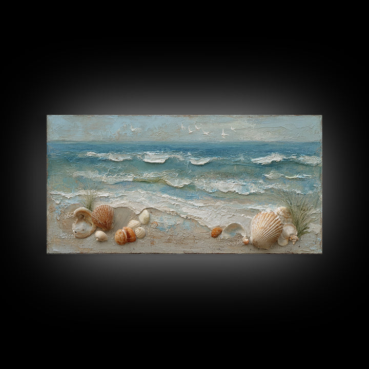 Beachy Shell and Palm Arrangement Framed Canvas Print, Patio Art, Porch Decor, Patio Decor, Fine Art, Outdoor, Fine Art Print, PAT-2x1-87