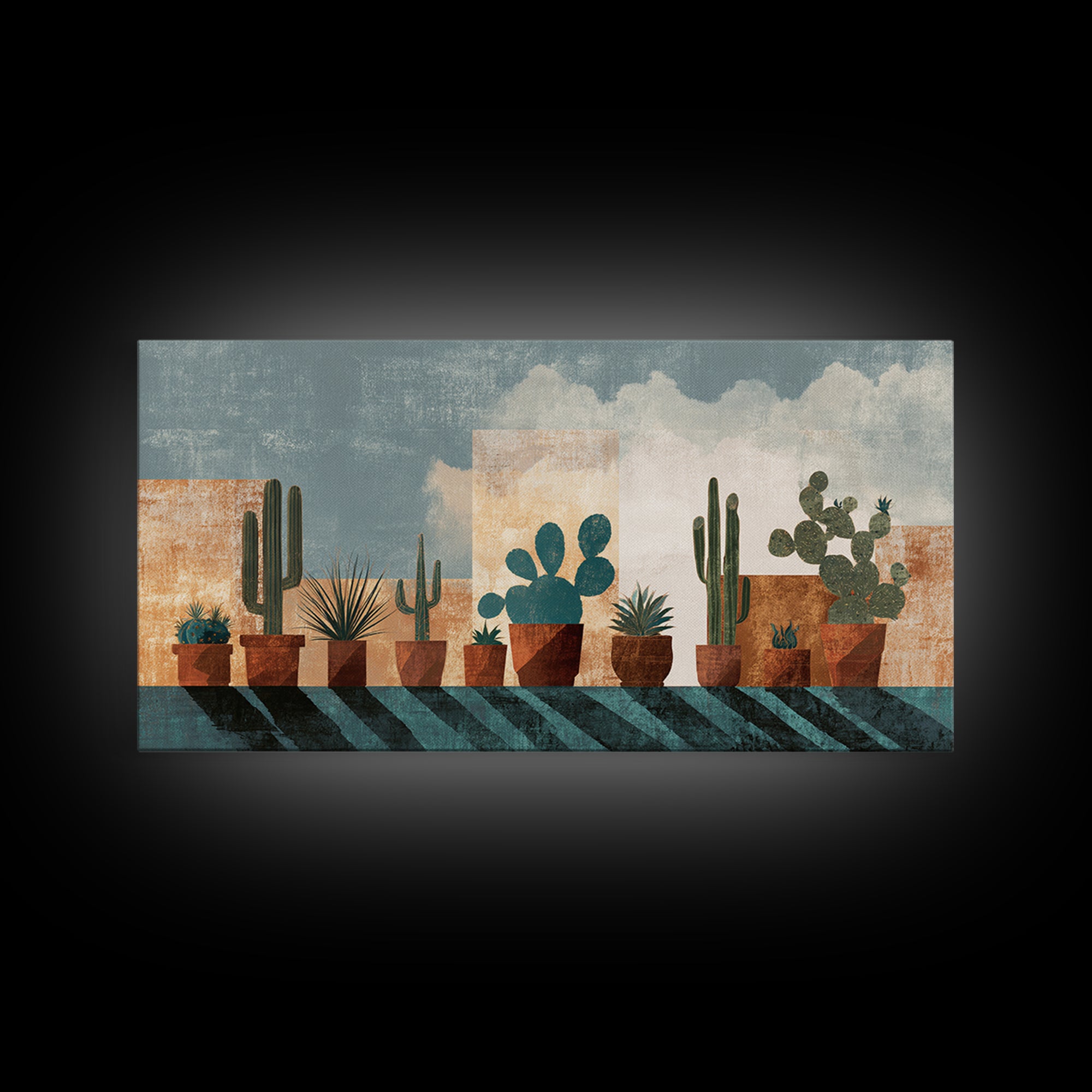 Cactus and Agave Framed Canvas Print, Patio Art, Beach House Decor, Patio Decor, Oil Painting, Outdoor, Modern Decor, PAT-2x1-96
