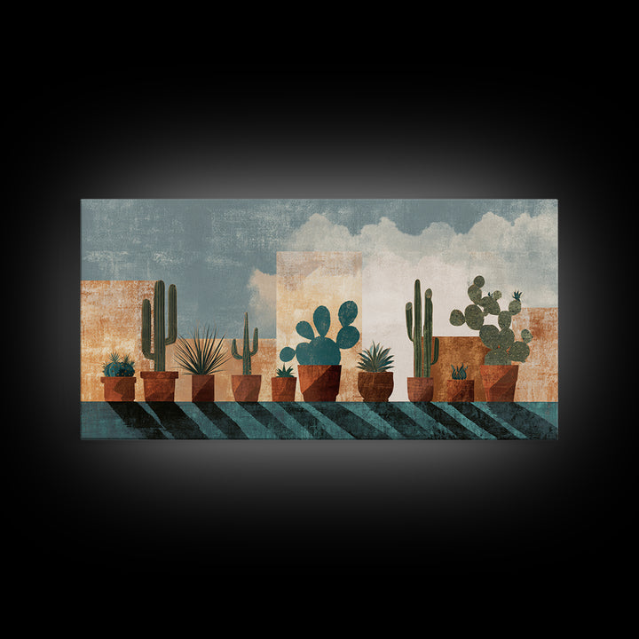 Cactus and Agave Framed Canvas Print, Patio Art, Beach House Decor, Patio Decor, Oil Painting, Outdoor, Modern Decor, PAT-2x1-96