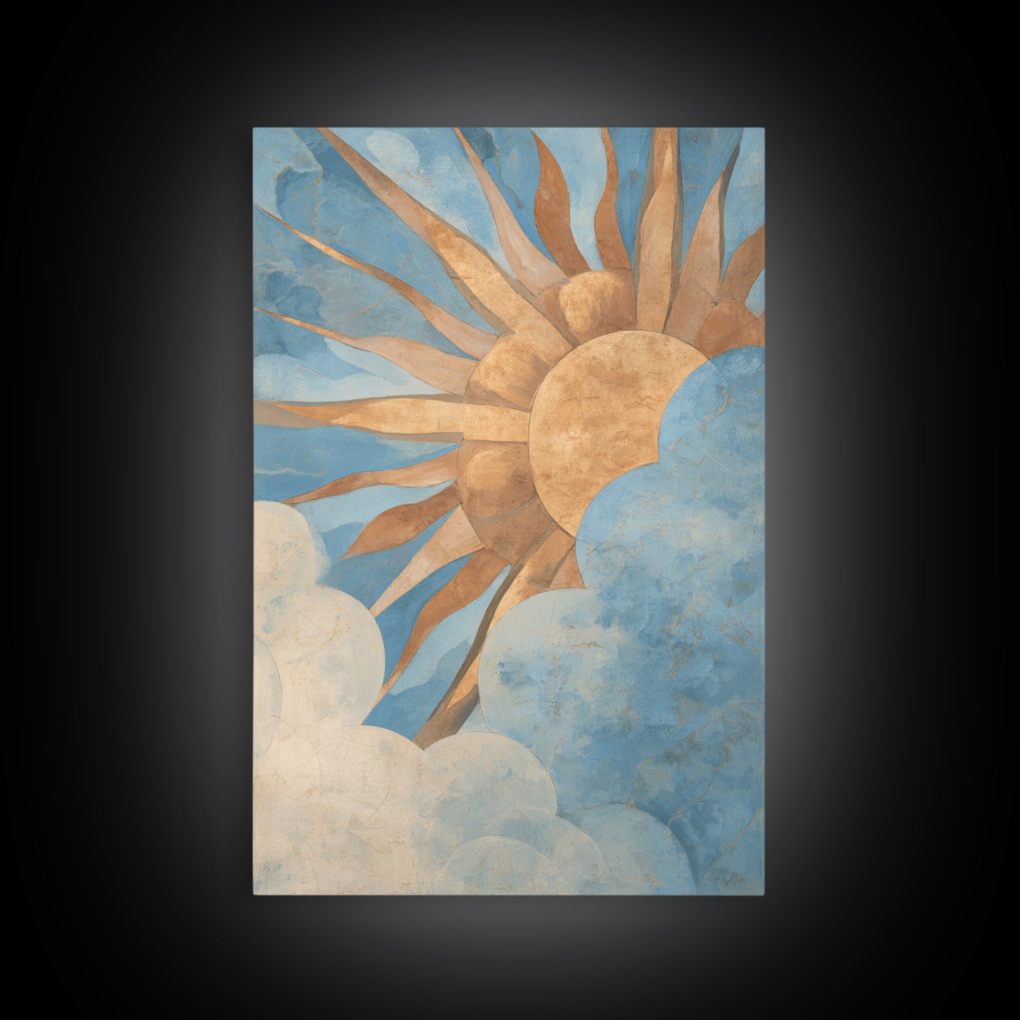 Sun Motif with Warm Terracotta Rays Framed Canvas Print, Patio Art, Boho Decor, Patio Decor, Abstract Art, Outdoor, PAT-2x3-2