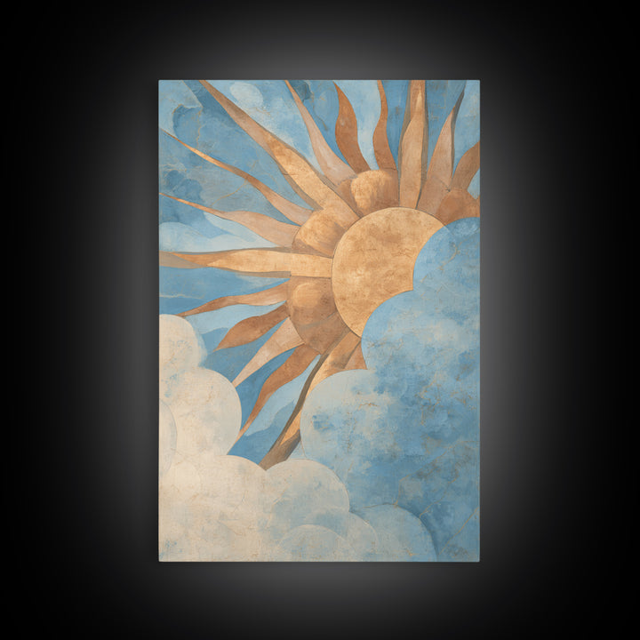 Sun Motif with Warm Terracotta Rays Framed Canvas Print, Patio Art, Boho Decor, Patio Decor, Abstract Art, Outdoor, PAT-2x3-2