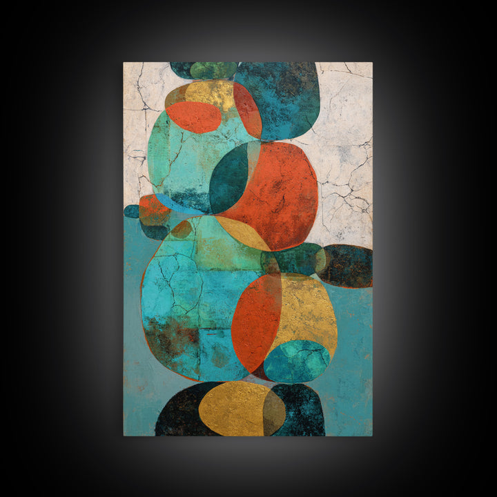Bright Coral and Turquoise Abstract for Outdoors Framed Canvas Print, Patio Art, Outdoor Art, Patio Decor, Abstract Art, PAT-2x3-44