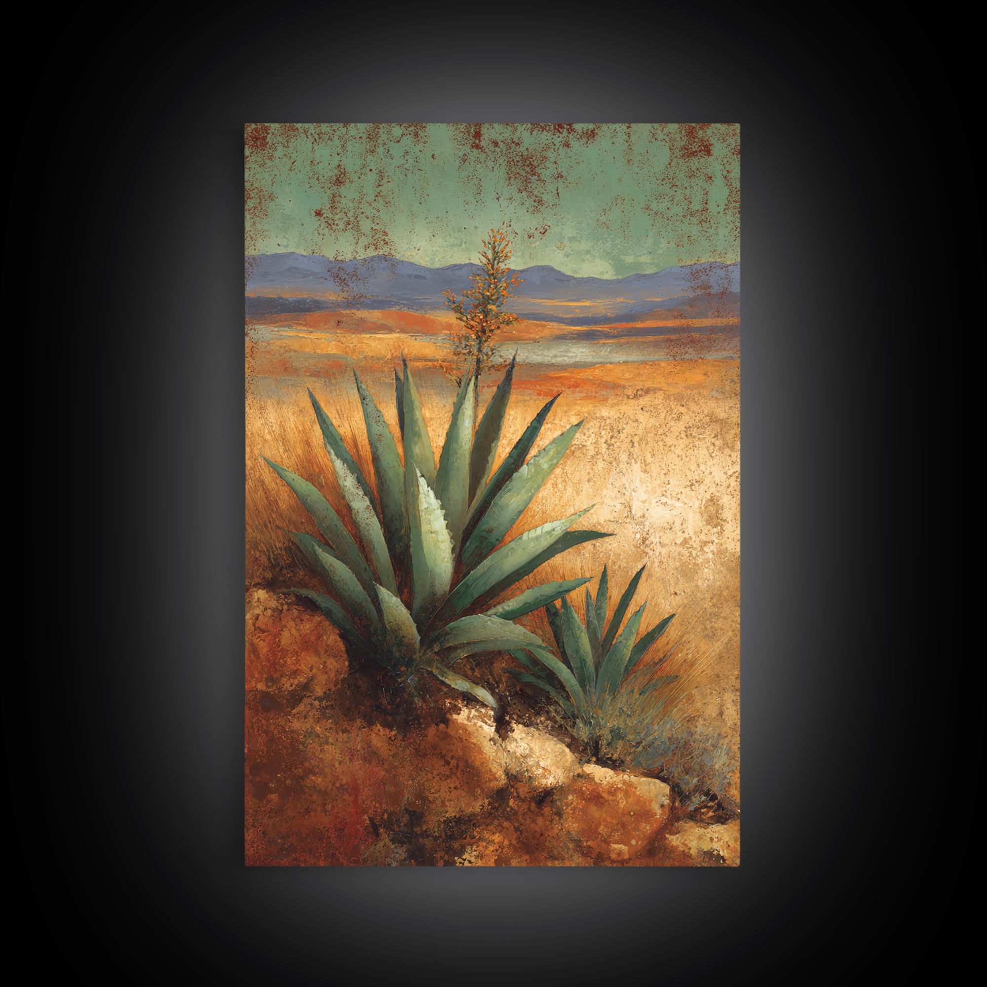 Desert Patio Agave and Bougainvillea Canvas Print, Patio Art, Wall Hanging, Patio Decor, Fine Art, Outdoor, Beach Art, PAT-2x3-49