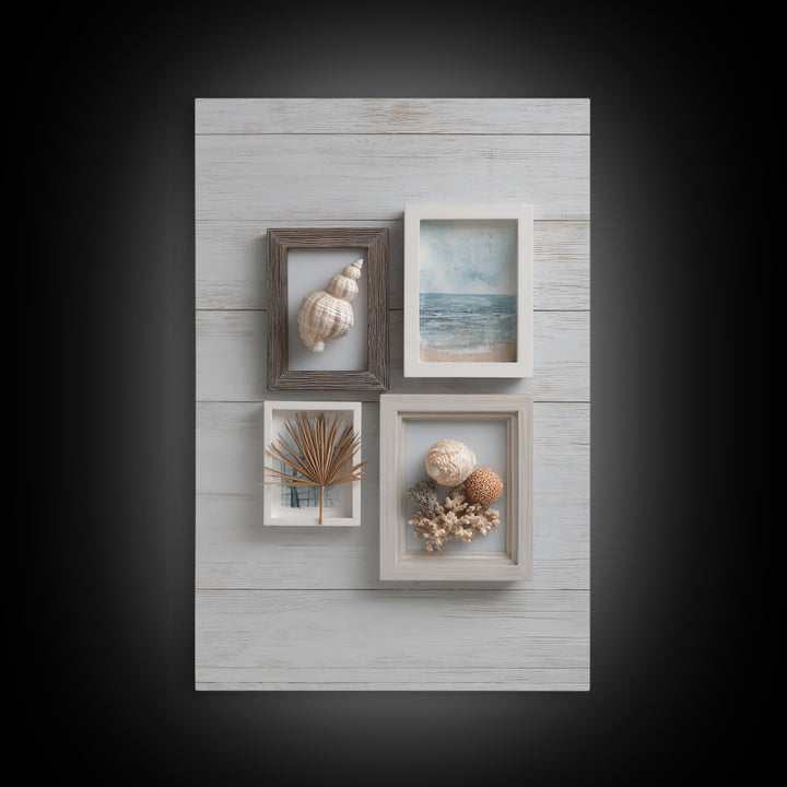 Beachy Shell and Palm Arrangement Framed Canvas Print, Patio Art, Room Decor, Patio Decor, Oil Painting, Outdoor, Garden Art, PAT-2x3-51