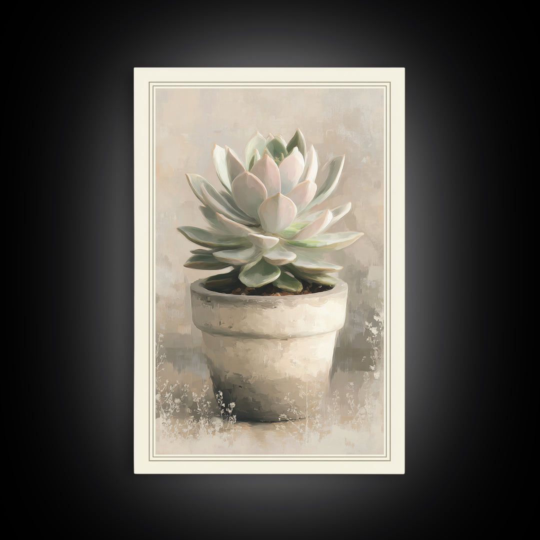 Succulent Collection in Ceramic Planters Framed Canvas Print, Patio Art, Garden Decor, Patio Decor, Oil Painting, Outdoor, PAT-2x3-53