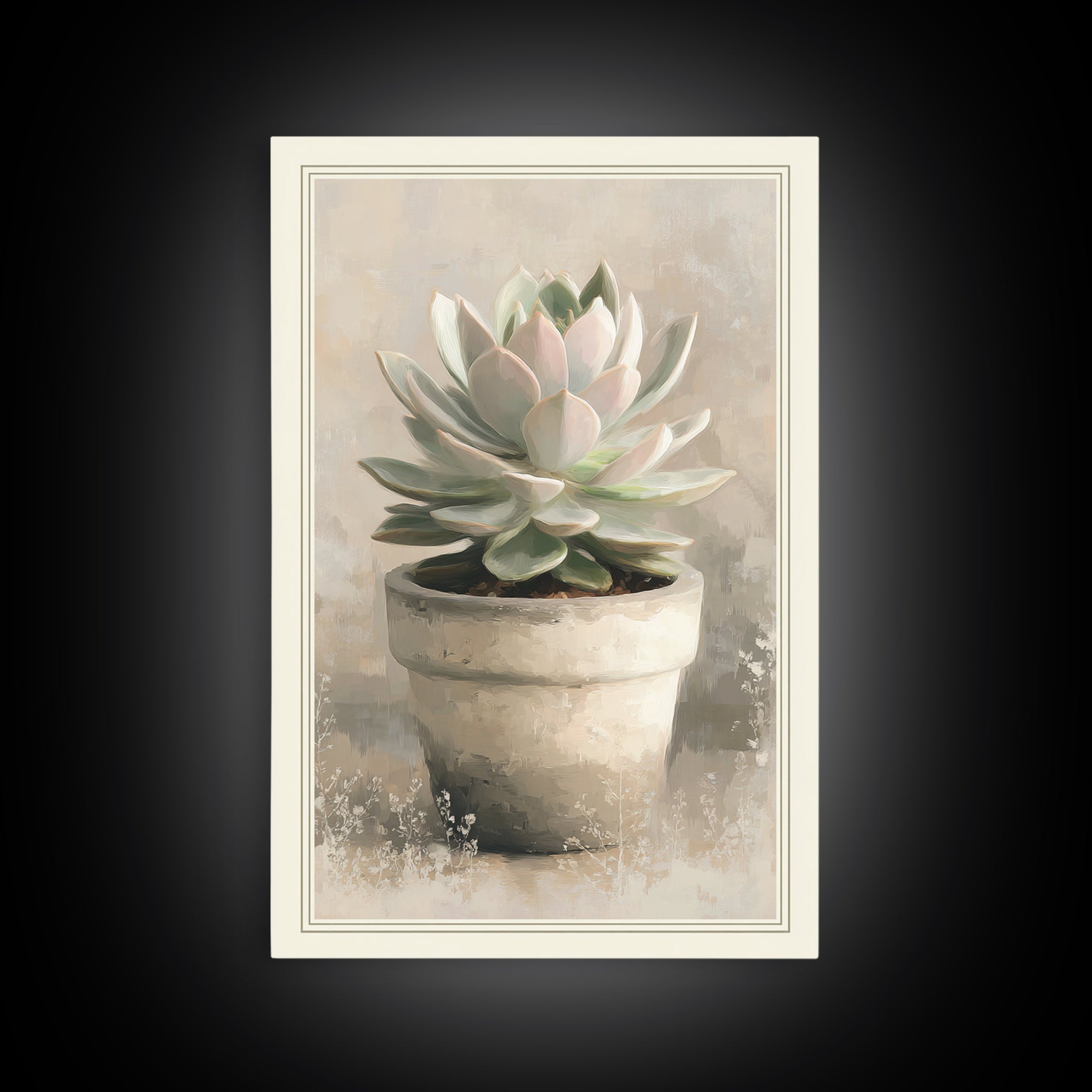 Succulent Collection in Ceramic Planters Framed Canvas Print, Patio Art, Garden Decor, Patio Decor, Oil Painting, Outdoor, PAT-2x3-53