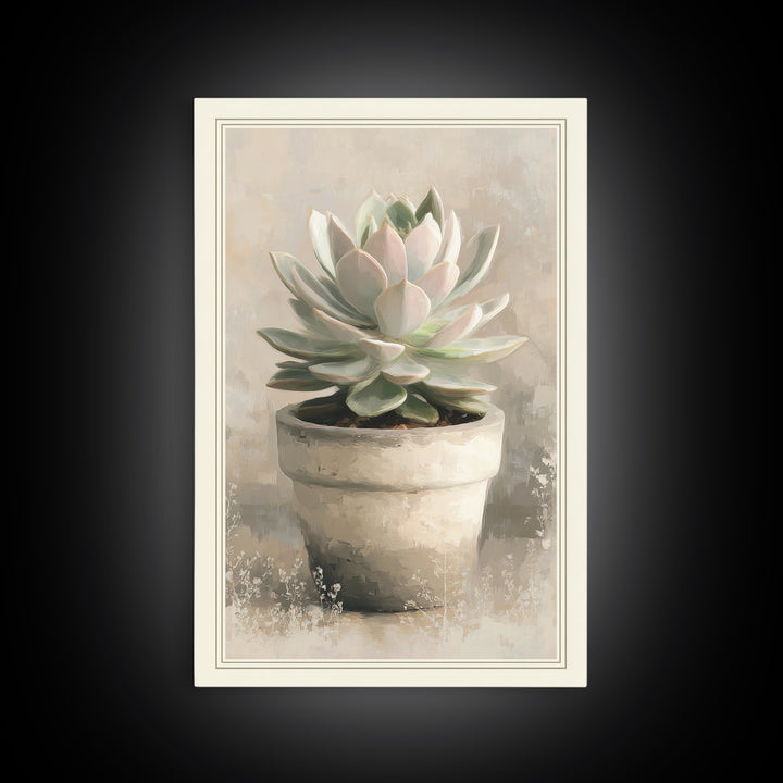 Succulent Collection in Ceramic Planters Framed Canvas Print, Patio Art, Garden Decor, Patio Decor, Oil Painting, Outdoor, PAT-2x3-53