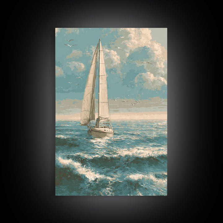 Sailboat on a Breezy Summer Horizon Canvas Print, Patio Art, Wall Hanging, Patio Decor, Oil Painting, Outdoor, Beach Art, PAT-2x3-71