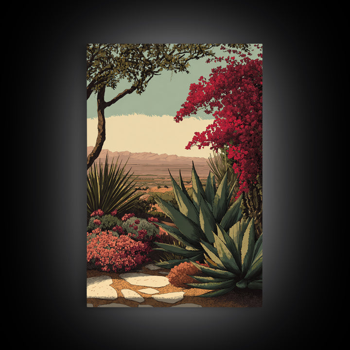 Desert Patio Agave and Bougainvillea Framed Canvas Print, Patio Art, Metal Art, Patio Decor, Fine Art, Outdoor, Patio Cushions, PAT-2x3-73