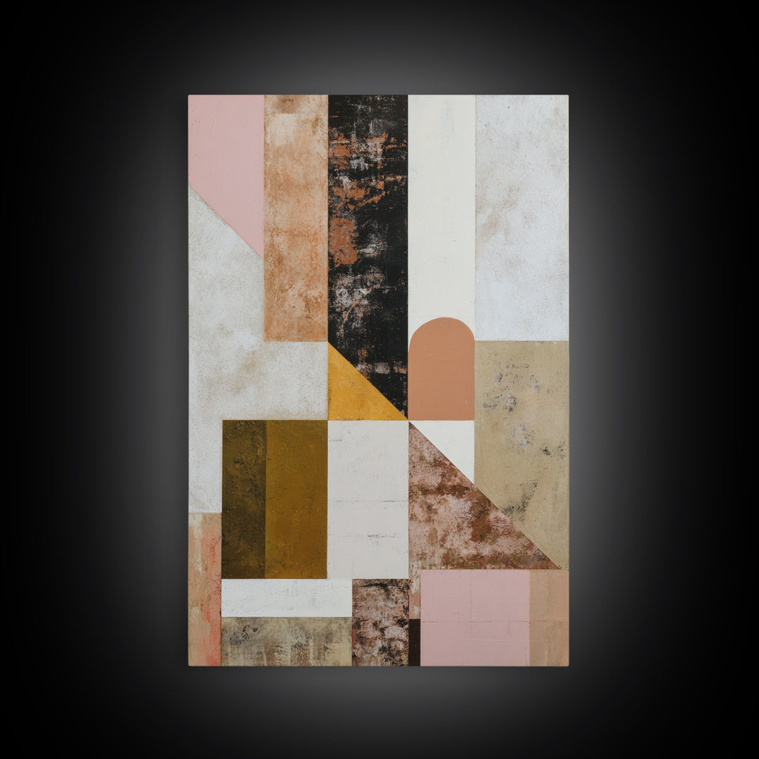 Warm Geometric Tile Pattern Framed Canvas Print, Patio Art, Beach House Decor, Patio Decor, Abstract Art, Outdoor, Modern Decor, PAT-2x3-8