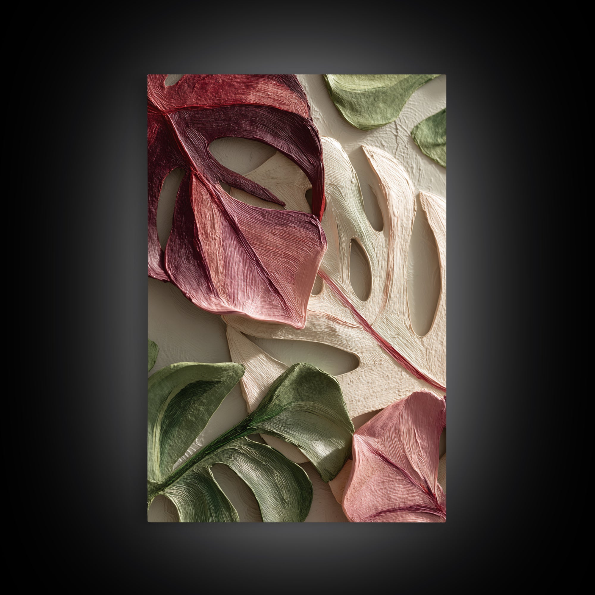 Bold Botanical Monstera Leaf Composition Canvas Print, Patio Art, Wall Hanging, Patio Decor, Fine Art, Outdoor, Beach Art, PAT-2x3-86