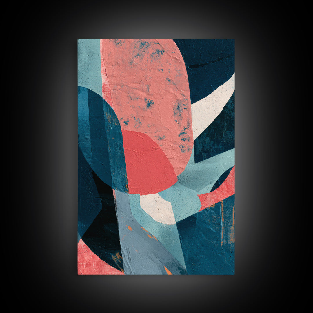Bright Coral and Turquoise Abstract for Outdoors Framed Canvas Print, Patio Art, Gallery Decor, Patio Decor, Fine Art, Outdoor, PAT-2x3-92