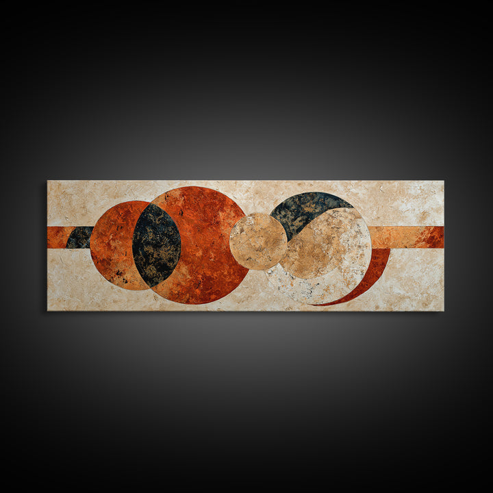 Sun Motif with Warm Terracotta Rays Framed Canvas Print, Patio Art, Home Decor, Patio Decor, Fine Art, Outdoor, Floral Wall Art, PAT-3x1-10