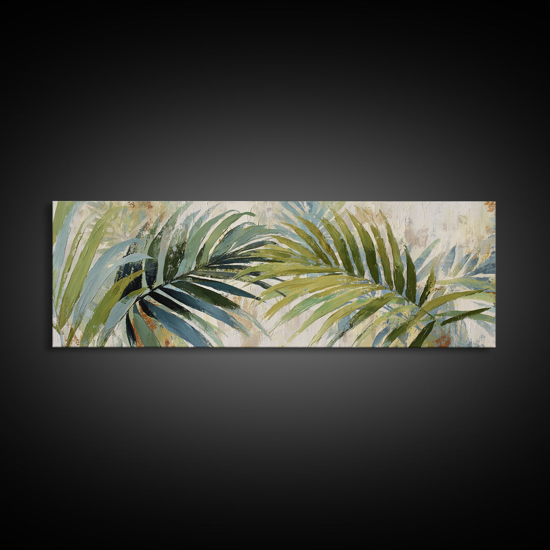 Tropical Palm Fronds Framed Canvas Print, Patio Art, Coastal Wall Decor, Patio Decor, Fine Art, Outdoor, Gallery Decor, PAT-3x1-17