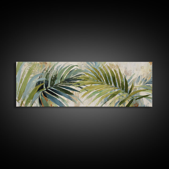 Tropical Palm Fronds Framed Canvas Print, Patio Art, Coastal Wall Decor, Patio Decor, Fine Art, Outdoor, Gallery Decor, PAT-3x1-17