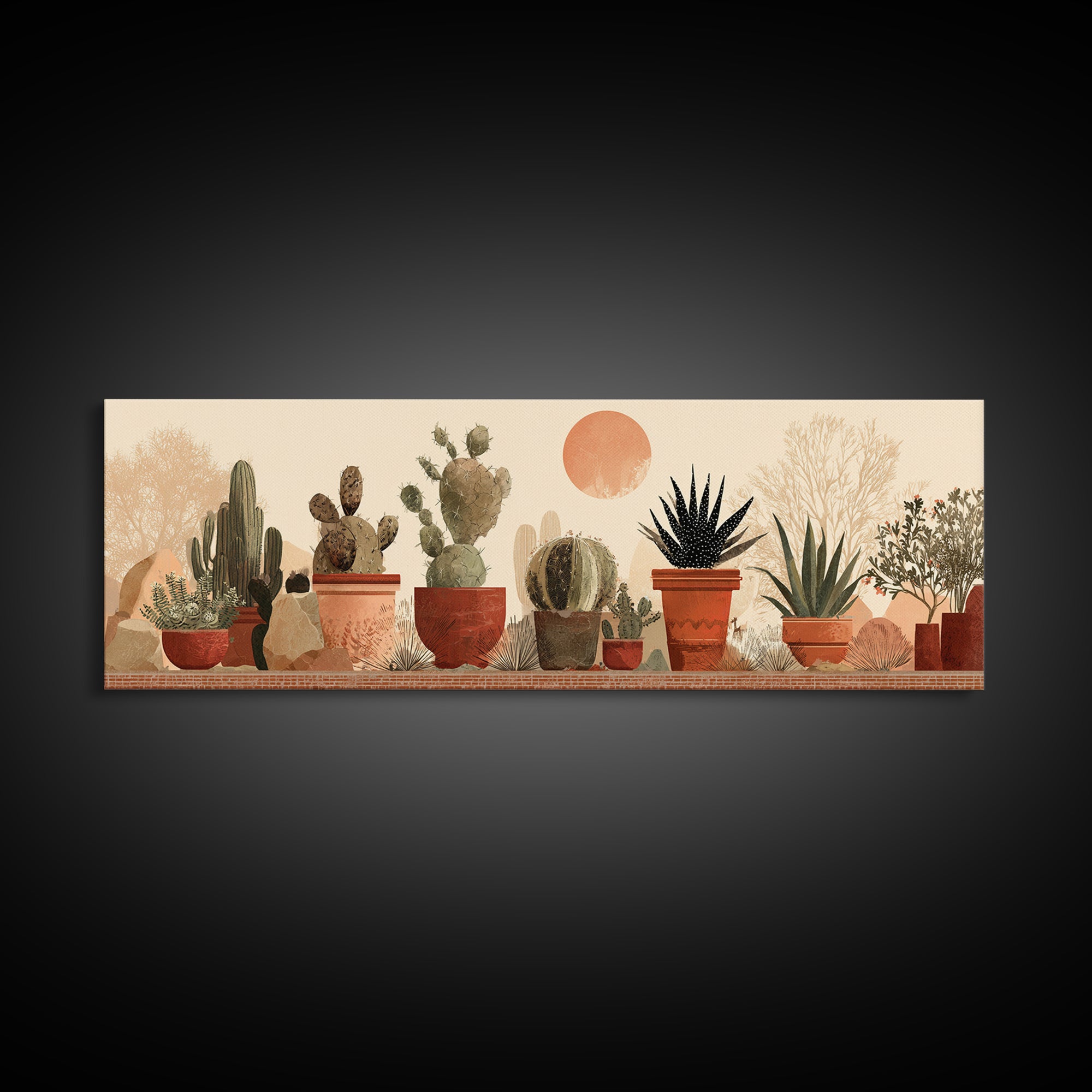 Cactus and Agave Canvas Print, Patio Art, Mixed Media Art, Patio Decor, Fine Art, Outdoor, Art Print, Room Decor, PAT-3x1-20
