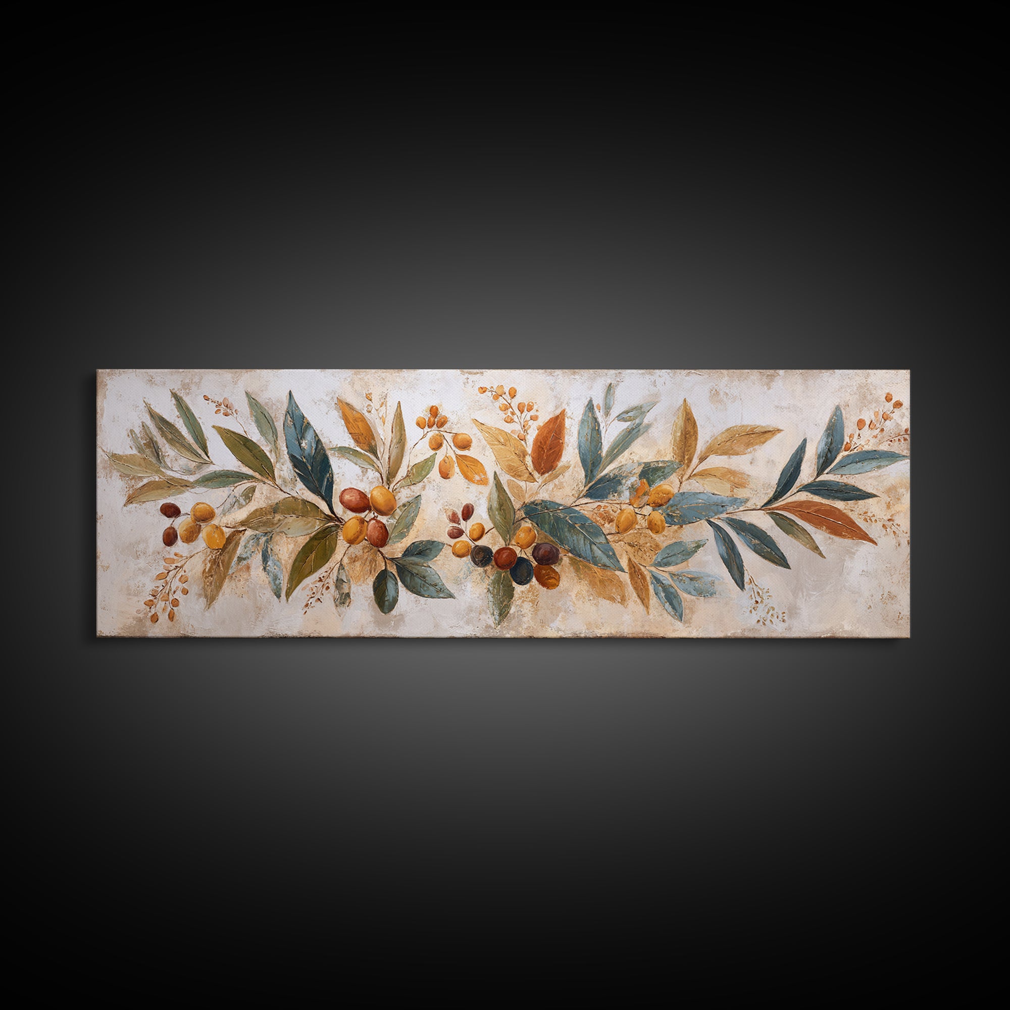 Olive Branch Wreath on Warm Plaster Canvas Print, Patio Art, Beach Art, Patio Decor, Fine Art, Outdoor, Neutral Decor, PAT-3x1-25