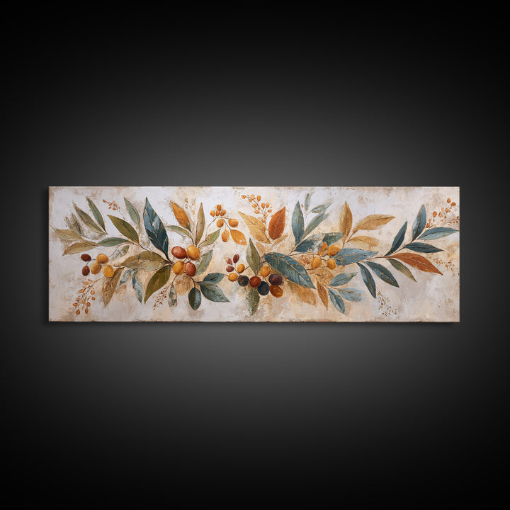 Olive Branch Wreath on Warm Plaster Canvas Print, Patio Art, Beach Art, Patio Decor, Fine Art, Outdoor, Neutral Decor, PAT-3x1-25