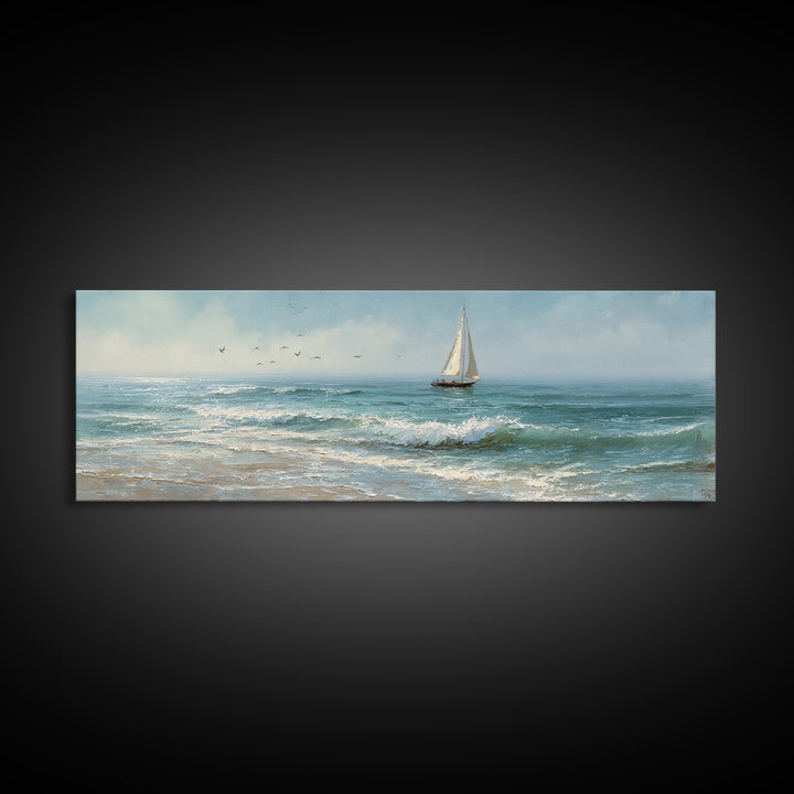 Sailboat on a Breezy Summer Horizon Canvas Print, Patio Art, Luxury Decor, Patio Decor, Fine Art, Outdoor, Wall Hanging, PAT-3x1-31