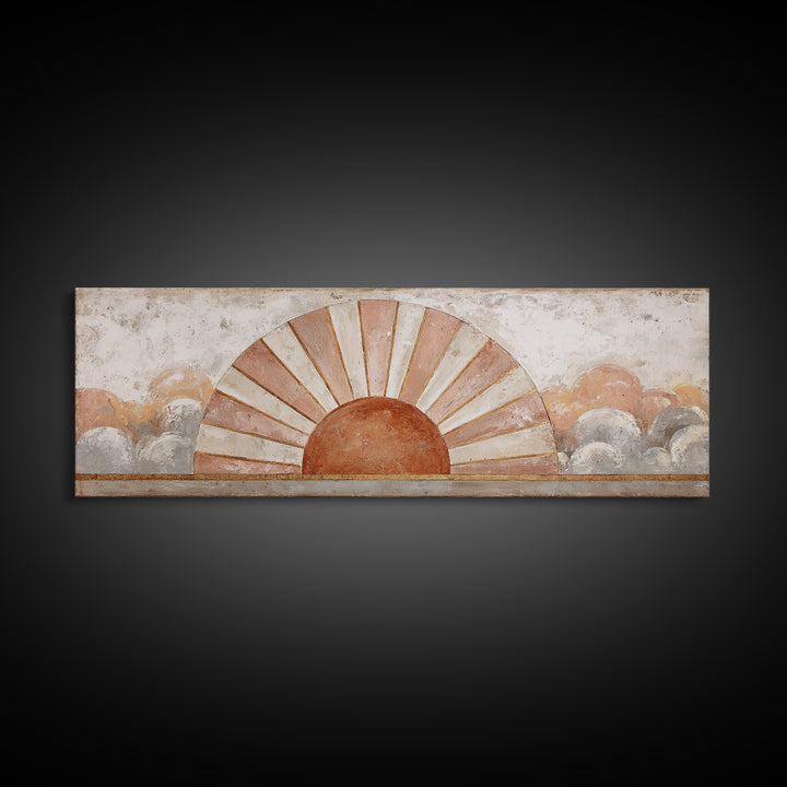 Sun Motif with Warm Terracotta Rays Canvas Print, Patio Art, Garden Decor, Patio Decor, Abstract Art, Outdoor, Beach Art, PAT-3x1-34