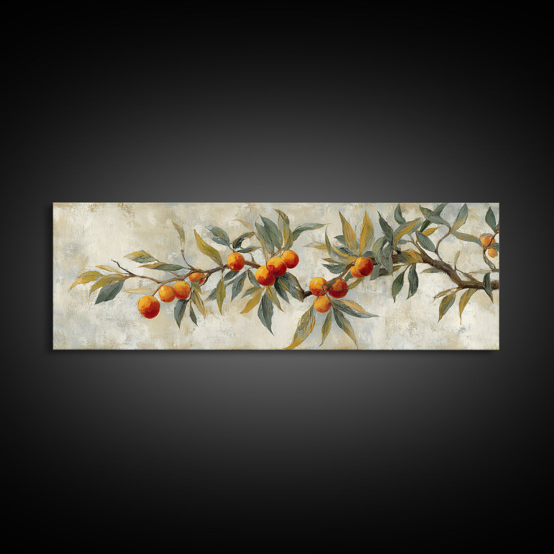 Orange Tree Branch Canvas Print, Patio Art, Garden Art, Patio Decor, Oil Painting, Outdoor, Beach House Decor, Porch Decor, PAT-3x1-38