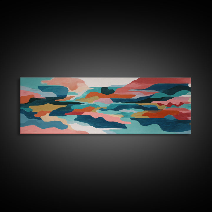 Bright Coral and Turquoise Abstract for Outdoors Canvas Print, Patio Art, Floral Art, Patio Decor, Abstract Art, Outdoor, PAT-3x1-4